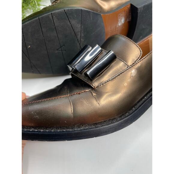 Aquatalia Metallic Leather Loafers Size 5 Bronze Studded Pointed Toe Dress Shoes - Picture 7 of 9